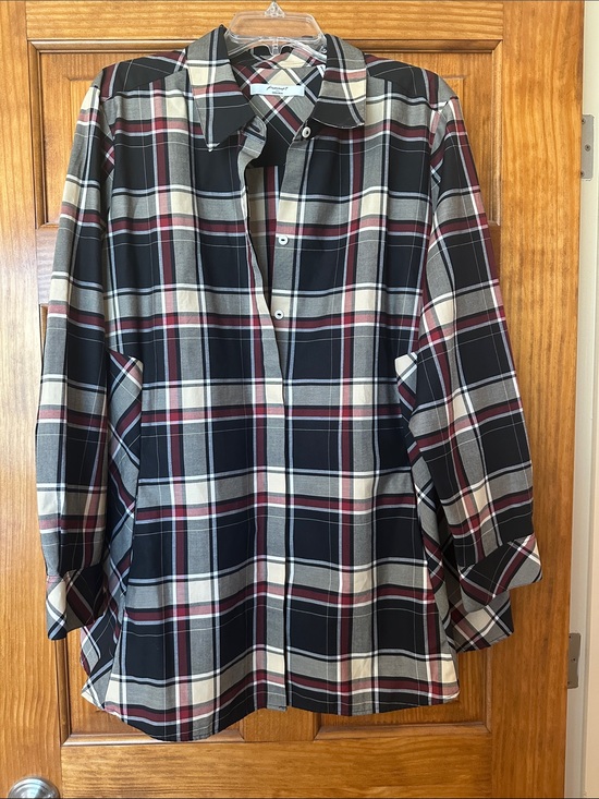 Foxcroft Tops - Foxcroft Wrinkle Free Black Tan White & Red Plaid Button-Down Shirt Pristine 20W